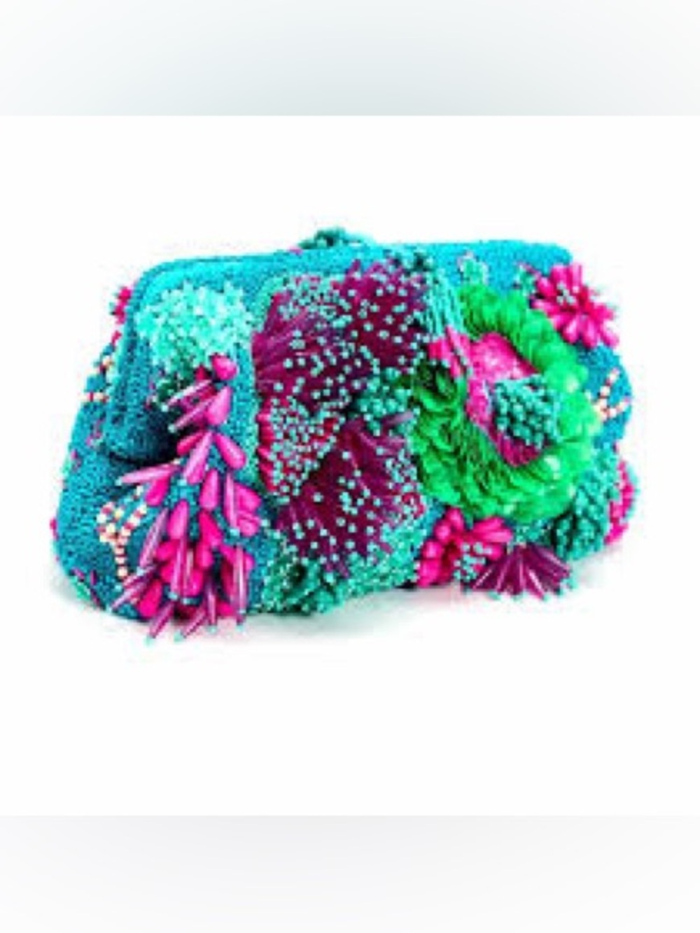 NWOT Zara Embellished Handcrafted Turquoise Floral Beaded Clutch vibrant limited